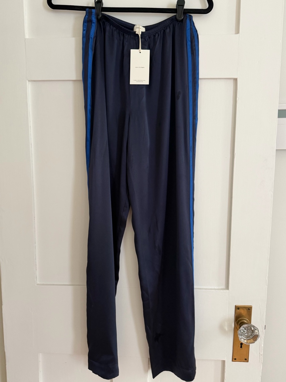 DONNI. Navy Wide-Leg Track Pants with Blue Side Stripes - Picture 2 of 5